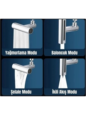Akmanora Çok Fonksiyonlu Musluk Başlığı | 4 Su Modu | Geniş Uyumlu Adaptör Seti | Mutfak ve Banyo Uyumlu