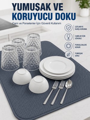 Twin Store Su Emici Bulaşık Kurutma Matı Kaydırmaz ve Yumuşak Dokulu Kurutmalık