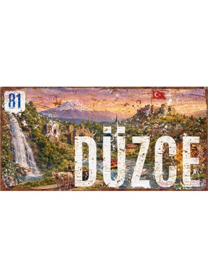 AYNED Print Düzce Şehir Temalı Ahşap Tabela, Retro Pas Efektli Duvar Dekoru
