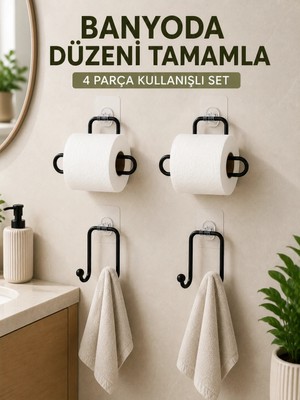 Yavuz Group Banyo ve Mutfak Için 4 Parça Set 2 Adet Kağıtlık 2 Adet Havlu Askısı