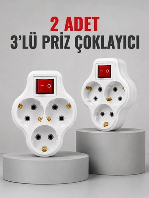 Yavuz Group Direkt Duvar Prizine Takılan 3’lü Priz Adaptörü Anahtarlı Priz Çoklayıcı 2 Adet