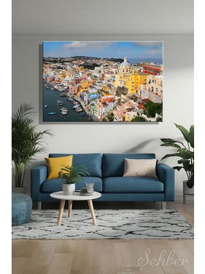 Şehber Italya Napoli Körfezi Procida Adasımarina Corricel La Limanı Manzarası Yatay  Kanvas Tablo Tekli 3688