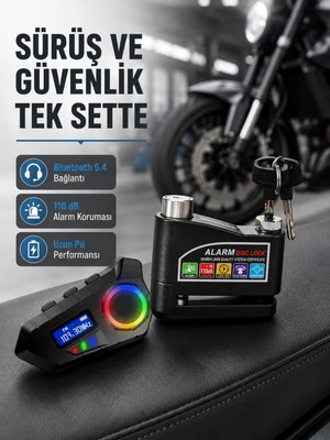 Yavuz Group Bluetooth 5.4 Intercom ve Alarmlı Disk Kilidi Seti Güçlü Ses ve Güvenlik