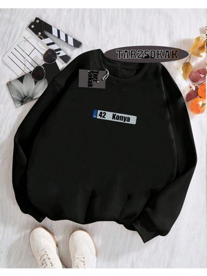 Tarzsokak Biskilet Yaka Sweatshirt Siyah 42 Konya Özel Tasarım Plaka Detaylı