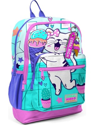 Yaygan Coral High Kids Turkuaz Pembe Dondurmalı Kedi Desenli Okul Sırt Çantası 23751 Turkuaz Pembe