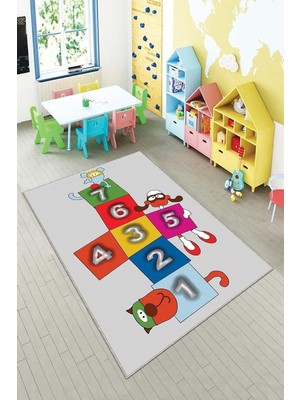 Ozka Concept Pelangi Gri Seksek Desenli Yıkanabilir Kaymaz Taban Tutmazbebek Çocuk Odası Halısı, gr