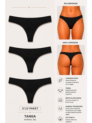 Ka Art Gallery 3lü TANGA. Premium Pamuklu Basic Normal Bel Tanga Külot. Siyah