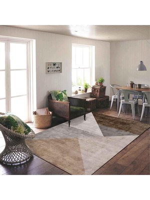 Ozka Concept Latte Dizayn Barty Desenli Kadife Pamuk Tabanlı Yıkanabilen Kaydırmaz Antibakteriyel Salon Halısı (