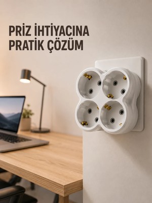 Vuralsin38 Tek Prizi 4’lü Yapan Priz Çoğaltıcı Direkt Prize Takılan Kablosuz Çoklayıcı