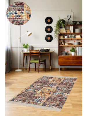Ozka Concept Pelangi Kırkyama Patchwork Desenli Etnik Dijital Baskı Yıkanabilir Kaymaz Taban Salon Halı Yolluk,