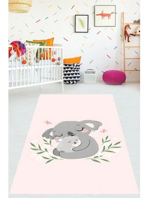 Ozka Concept Pelangi Koala Yavrusu Yıkanabilir Kaymaz Taban Tutmaz Çocuk Odası Halısı, Gri 120 x 160