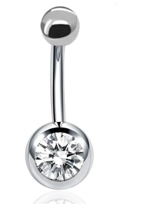 Ozka Concept Gümüş Renk Taşlı Cerrahi Çelik Göbek Piercingi, Gümüş, 0.10 mm