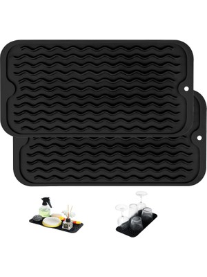 Ozka Concept Xspring Bulaşık Kurutma Matı, 2'li Paket, Siyah, Dikdörtgen, 30CM x 15CM, Düz Desen, Kolay Temizlen