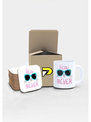 Ozka Concept Postermanya Meow Or Never Tasarımlı Baskılı Kupa Bardak Seti, Eğlenceli Özel Hediye Mug