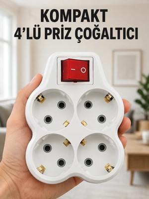 AKM Kompakt 4’lü Priz Çoklayıcı Kablosuz Anahtarlı Ev Ofis Priz Çoğaltma Adaptörü