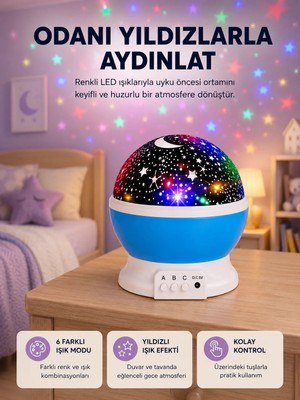 Get Store Renkli LED Gece Lambası 6 Işık Modlu Çocuk Odası Atmosfer Aydınlatma