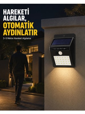 AKM Bahçe ve Veranda Için Güneş Paneli ile Otomatik Şarj Olan LED Duvar Lambası