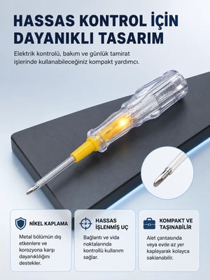AKM Elektrik Test Kalemi Neon Işıklı Nikel Kaplama 110-220V Dirençli