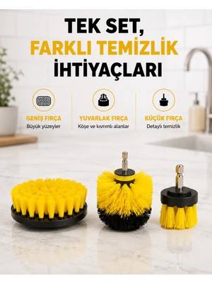 AKM 3’lü Matkap Temizlik Fırçası Seti – Banyo, Mutfak ve Araç Jantı Için Etkili Yeni Nesil