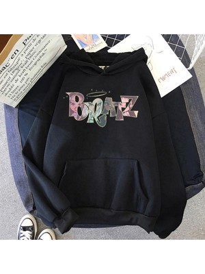 Tarzsokak Siyah Unisex Serin Kız Yeşim Y2K Bratz Mektup Baskılar Kore Boy Harajuku Kawaii Bahar