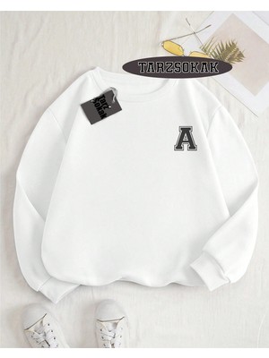 Tarzsokak Biskilet Yaka Sweatshirt Beyaz A Harfi Isme Özel Tasarım