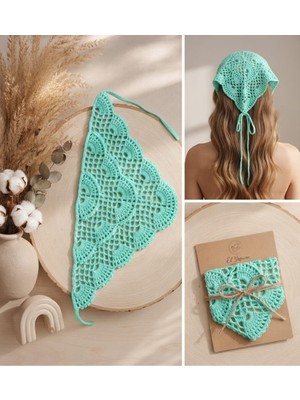 Hayal Çanta Kadın Mint Yeşil Vintage Yazlık Triko Saç Bandana El Işçiliği