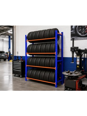 Rafburada 4 Katlı Hafif Rack Lastik Rafı - Lastik İstifleme Rafı - 50x180 cm-200 cm