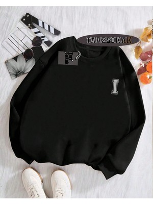 Tarzsokak Biskilet Yaka Sweatshirt Siyah I Harfi Isme Özel Tasarım