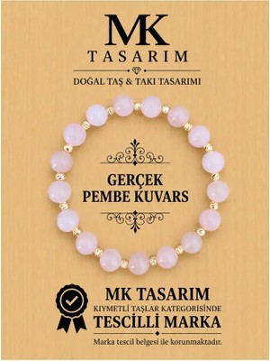 MK Tasarım Gerçek Pembe Kuvars Taşı Bileklik MK.7000.858- Rahatlık-Dinginlik-Enerji- Stres Bilekliği- Renkleri Boya Değildir -Kendi Rengidir