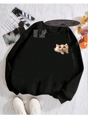 Tarzsokak Biskilet Yaka Sweatshirt Siyah El Gato Özel Tasarım