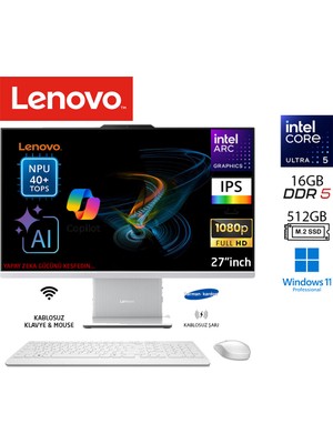 Lenovo Ideacentre 27ILL11 P1 Intel Core™ Ultra 5 226V 16GB Ram 512GB SSD 27'' Fhd W11 Pro Beyaz Aı-Powered Aıo Bilgisayar F0JW000YTR Duddi
