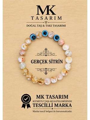 MK Tasarım Gerçek Sitrin Taşı Bileklik MK.7000.856- Rahatlık-Dinginlik-Enerji- Stres Bilekliği- Renkleri Boya Değildir -Kendi Rengidir