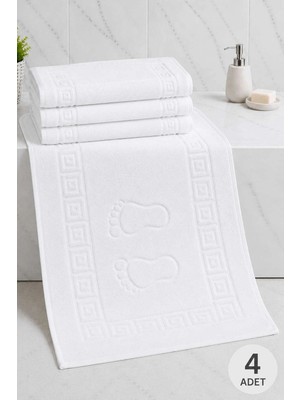 Universal 4 Lü Ayak Izli Banyo Pamuklu Ayak Havlusu 50X70 cm Beyaz