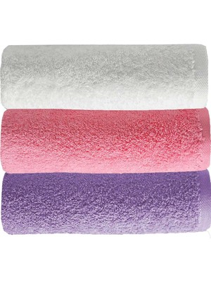 Universal 3 Lü Düz Renk El Yüz Havlu Seti %100 Pamuklu 50X90 cm Mor-Pembe-Beyaz