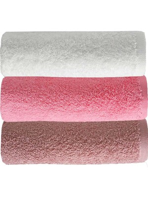 Universal 3 Lü Düz Renk El Yüz Havlu Seti %100 Pamuklu 50X90 cm Gül-Pembe-Beyaz