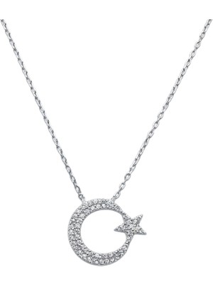 AngelViva 925 Ayar Gümüş Zirkon Taşlı Ay Yıldız Kadın Kolyesi (Gold & Silver Renk Seçenekli)