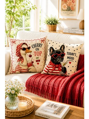 Ays Home Cherry Top Sevimli Maksimalist Desen 2'li Ev Bahçe Kırlent Kılıfı Seti