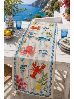 Ays Home Yengeç Marin Runner ( Üst Kalite Dokuma Dijiital Baksılı 45X135)