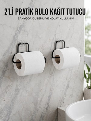 Aslanoğlu Store Mey Ithalat® 2 Adet Siyah Yapışkanlı Kağıtlık Duvar Tipi Tuvalet Kağıdı ve Rulo Tutucu