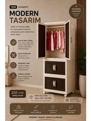 MAYAGLORY Fonksiyonel Portatif Plastik Dolap Mutfak Dolabı Kapaklı Katlanabilir Banyo Çocuk Odası Raflı ve Askılı Çok Amaçlı Tekerlekli Dolap