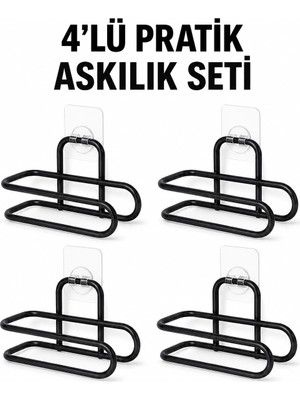 Aslanoğlu Store Mey Ithalat® Siyah Metal Wc Kağıtlık Yapışkanlı Duvar Tipi Tuvalet Kağıdı Tutucu Seti 4 Adet