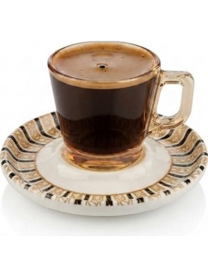 altabi Kahve Takımı Seramik Tabaklı Cam Espresso Türk Kahvesi 80 cc