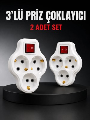 Aparim 3’lü Priz Çoklayıcı 2 Adet Set Anahtarlı Kablosuz Duvar Tipi Priz Çoğaltıcı