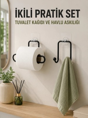 İyisi Olsun Duvara Yapışkanlı 2’li Düzenleme Seti Havlu Askısı ve Tuvalet Kağıdı Tutucu