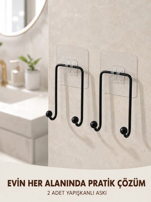Aslanoğlu Store Mey Ithalat® 2'li Yapışkanlı Duvar Askısı Mutfak Banyo ve Ev Için Askılık