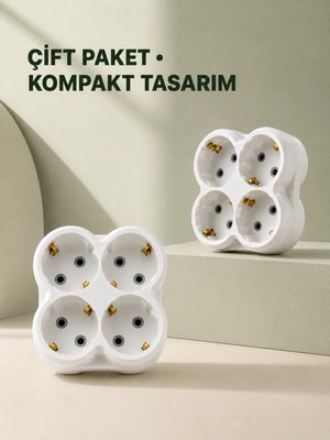 Aparim 4’lü Priz Çoğaltıcı 2 Adet Set Kablosuz Duvar Tipi Priz Çoklayıcı Adaptör