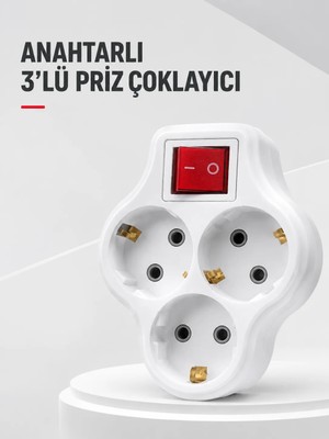 Aparim Duvar Tipi 3’lü Priz Çoklayıcı Kablosuz Anahtarlı Kompakt Priz Adaptörü