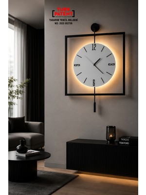 Led'li Siyah Quadro Yuvarlak Kristal Orta Boy, Modern Dekoratif Sarkaçlı Metal Duvar Saati