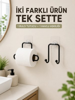 Aslanoğlu Store Pratik Yapışkanlı Rulo Kağıtlık ve Havlu Bez Askılığı 2 Parça Düzenleyici Set