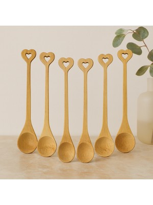 Aslanoğlu Store Bambu Ahşap Çay Kaşığı Seti 6'lı (Yuvarlak & Kalp Saplı)